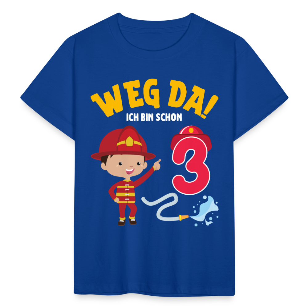 Kinder T-Shirt "Weg da! Ich bin schon 3" (Feuerwehrmann) - Royalblau