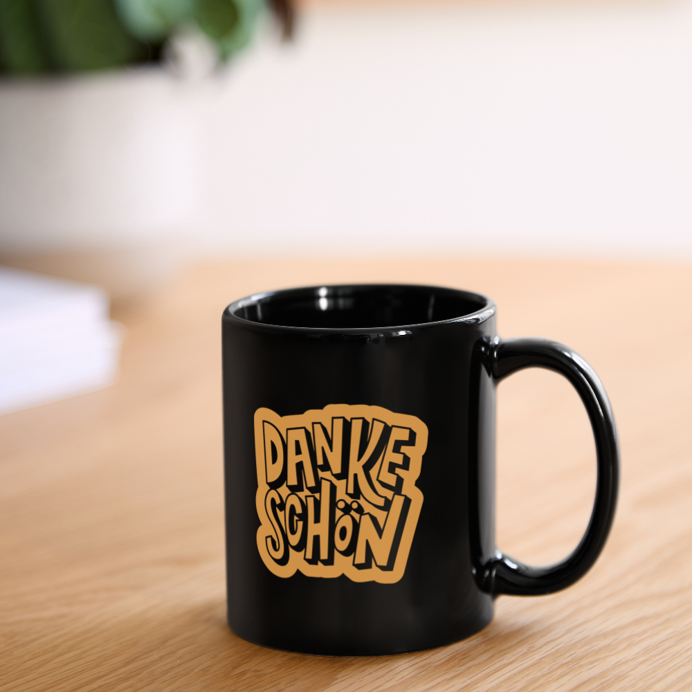 Tasse "Dankeschön" (Orangenes Motiv) - Schwarz