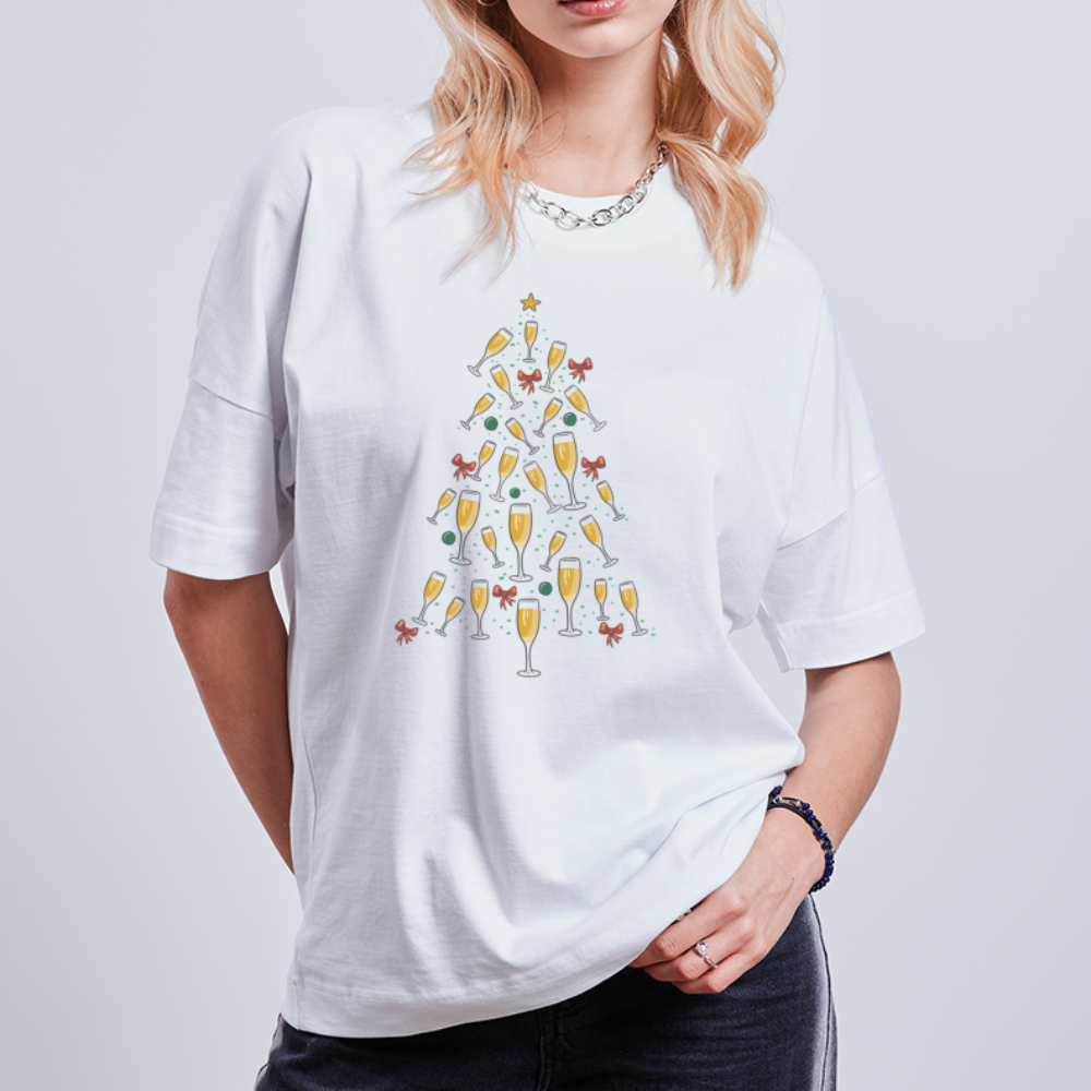 Oversize Bio-T-Shirt "Sektgläser Weihnachtsbaum" - Weiß
