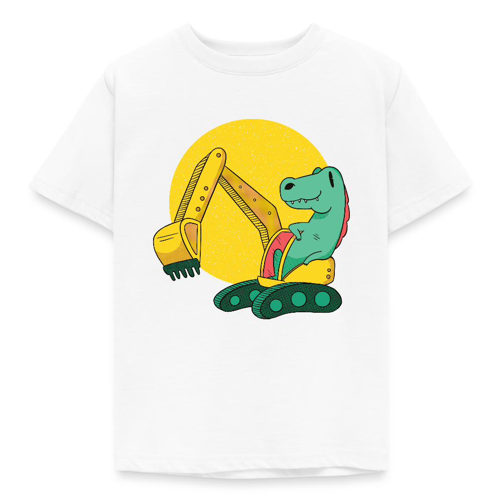 Kinder T-Shirt "Niedlicher Dinosaurier mit Bagger" - Weiß