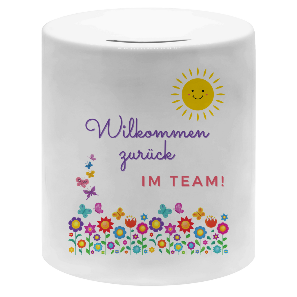 Spardose "Willkommen zurück im Team" (Blumenmotiv)