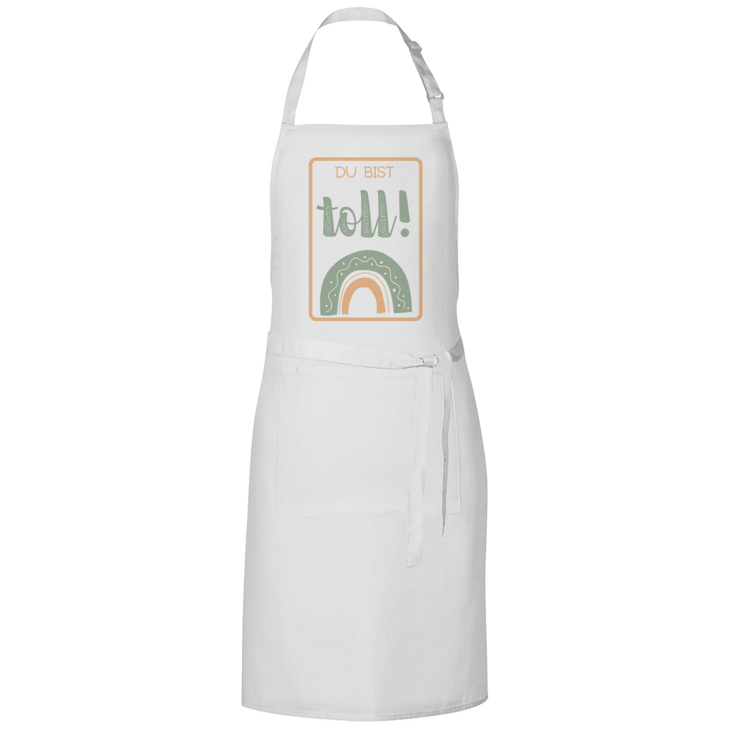 Kochschürze "Du bist toll!" (Kleiner Regenbogen) weiß