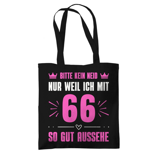 Tragetasche "Bitte kein Neid, nur weil ich mit 66" (Pinkes Motiv)