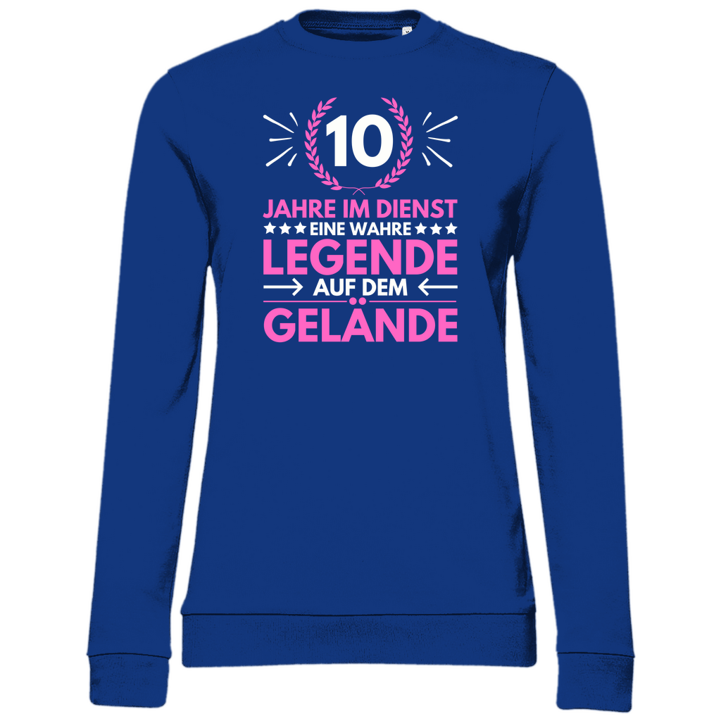 Damen Sweatshirt "10 Jahre im Dienst-Legende auf dem Gelände" (Pinkes Motiv) blau