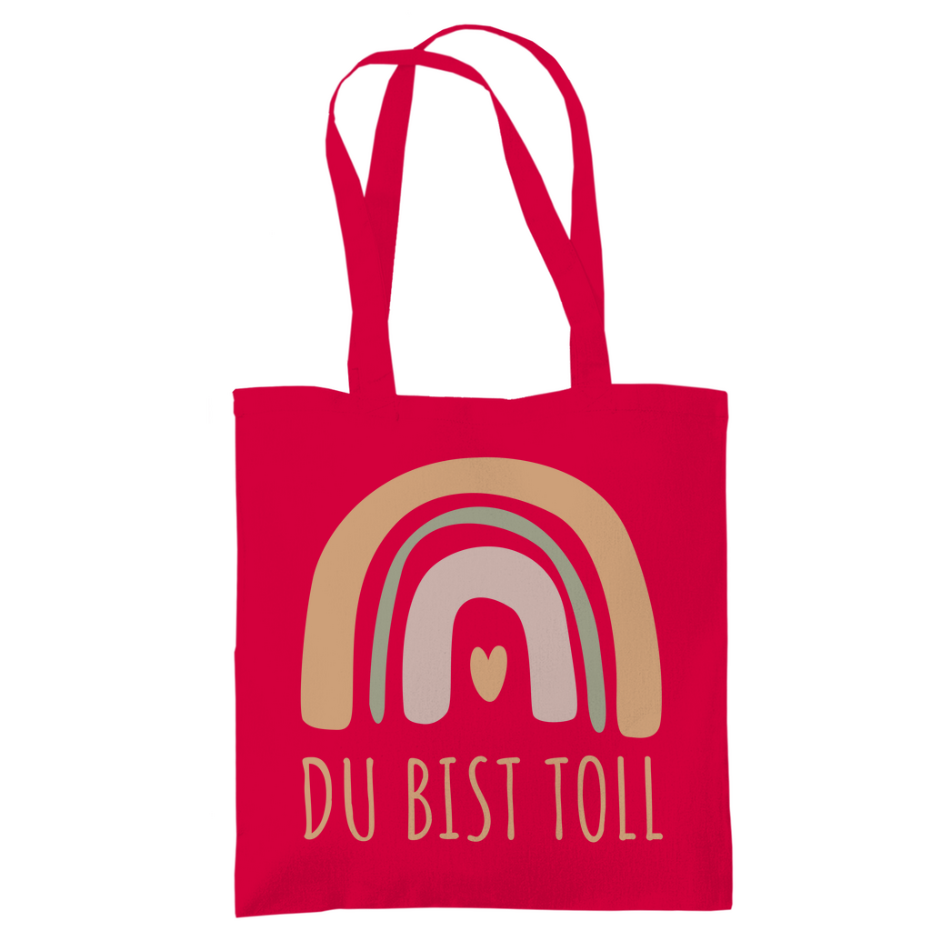 Tragetasche "Du bist toll" (Großer Regenbogen) rot
