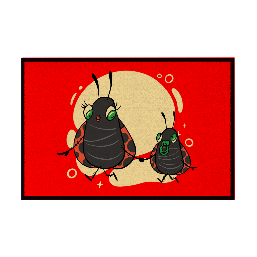 Fußmatte mit Gummirand "Marienkäfer Mama und Kind"