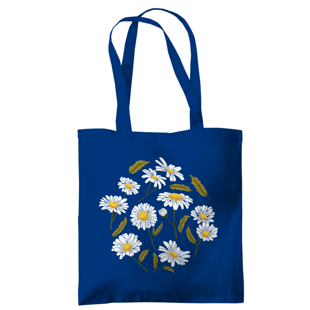 Tragetasche "Viele Gänseblümchen" blau