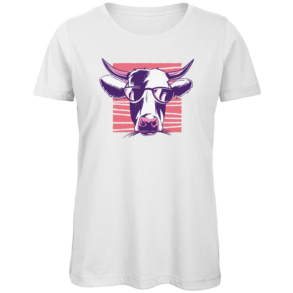Damen Premium Bio T-Shirt "Kuh mit Sonnenbrille" weiß