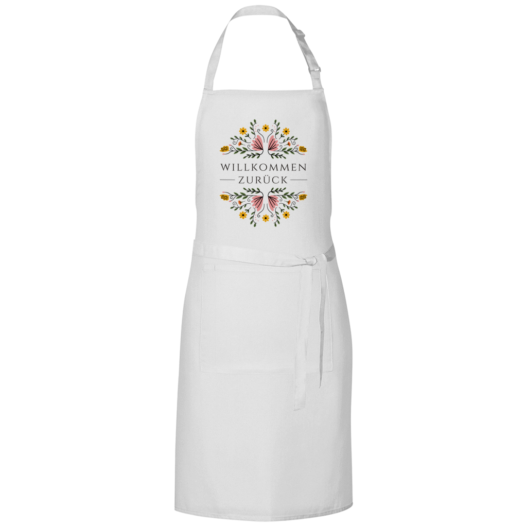 Grillschürze "Willkommen zurück" (Blumenmotiv)