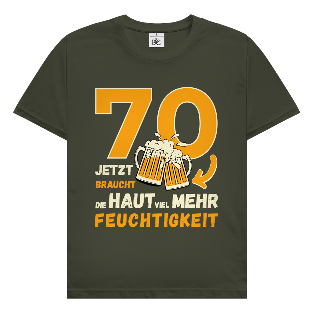 Herren T-Shirt "70 - Jetzt braucht die Haut viel mehr Feuchtigkeit" khaki