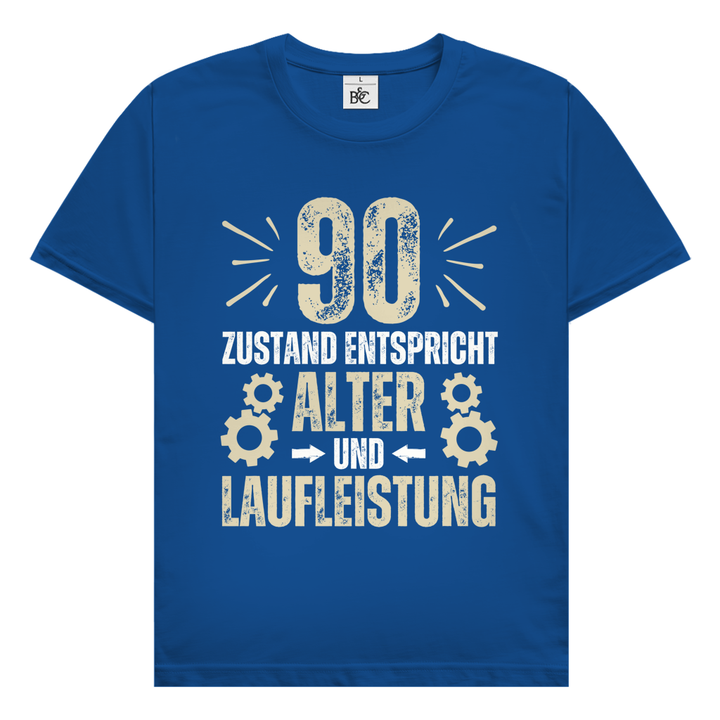 Herren T-Shirt "90 - Zustand entspricht Alter und Laufleistung" royalblau