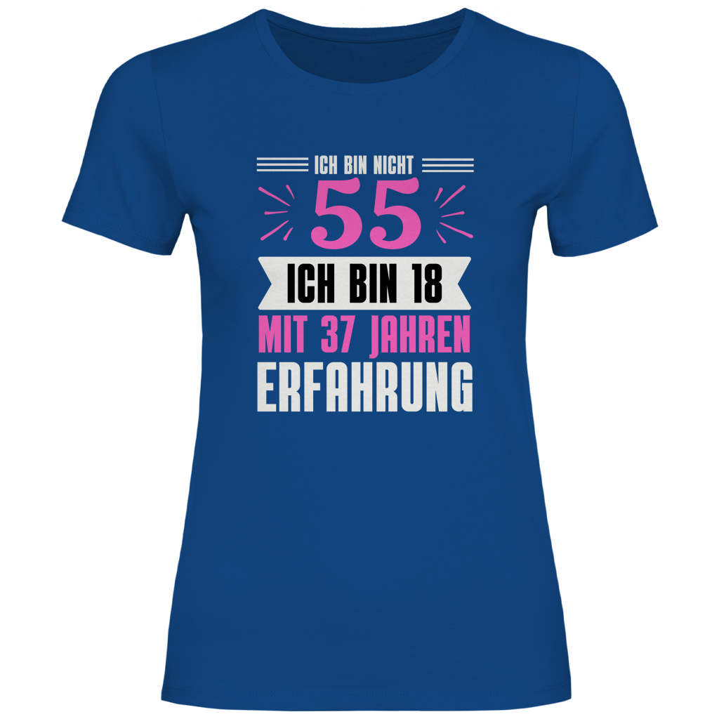 Damen T-Shirt "Ich bin nicht 55" (Pinkes Motiv) royal blau