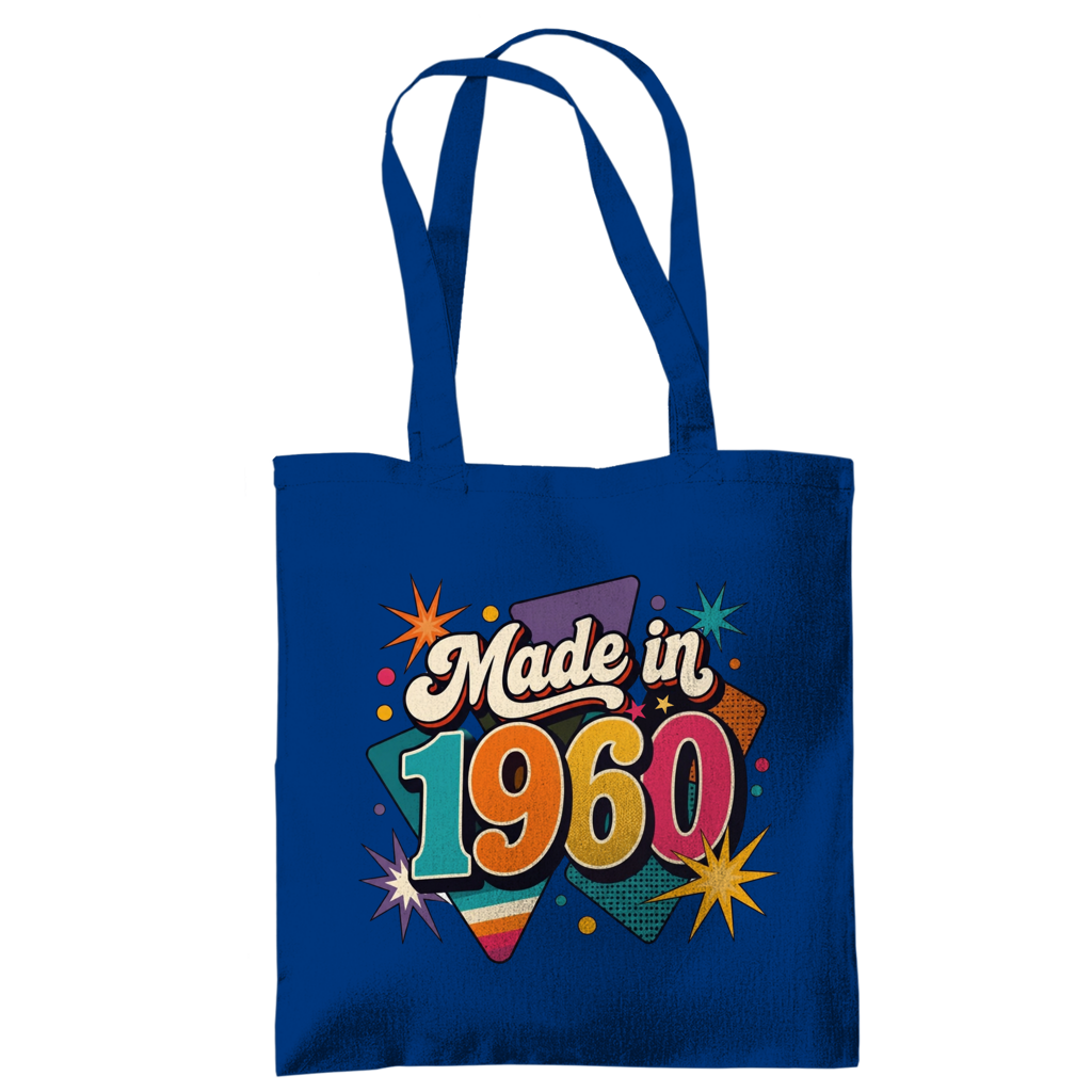 Tragetasche "Made in 1960" (Retro-Sterne) blau