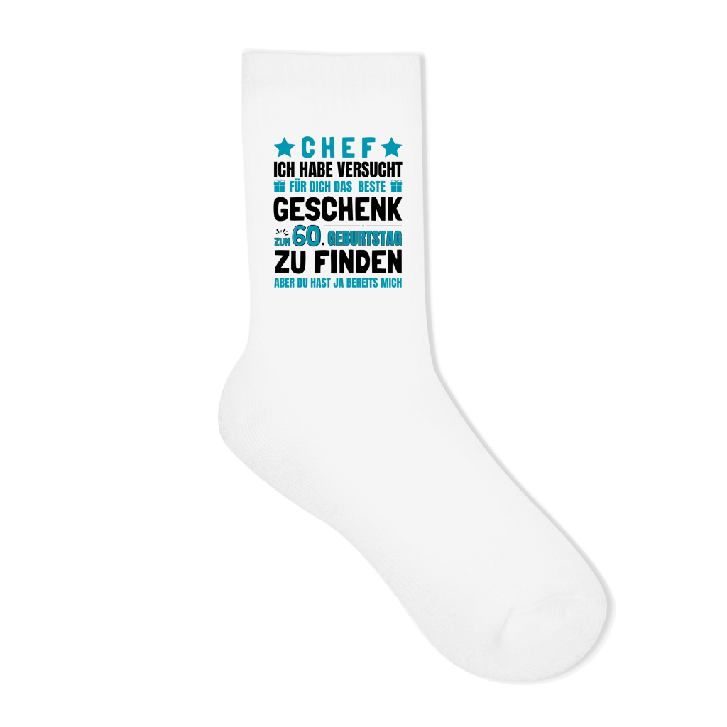 Socken "Chef - Das beste Geschenk zum 60. Geburtstag gefunden" Rückseite
