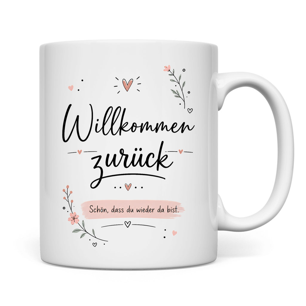 Tasse "Willkommen zurück" (Schön, dass du wieder da bist) Rückseite