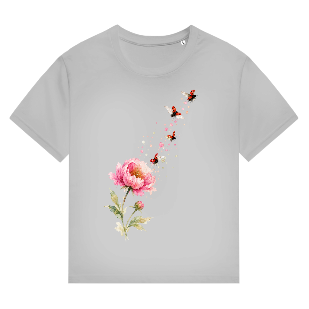Damen T-Shirt "Blume mit Marienkäfern"