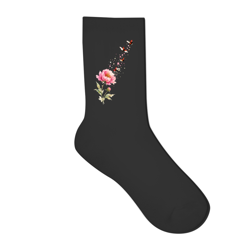 Socken "Blume mit Marienkäfern" schwarz Rückseite