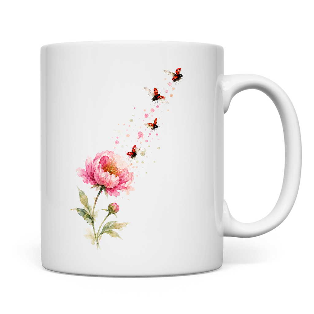 Tasse "Blume mit Marienkäfern" Rückseite