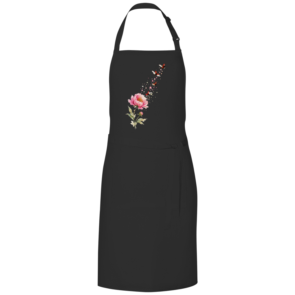 Grillschürze "Blume mit Marienkäfern" schwarz