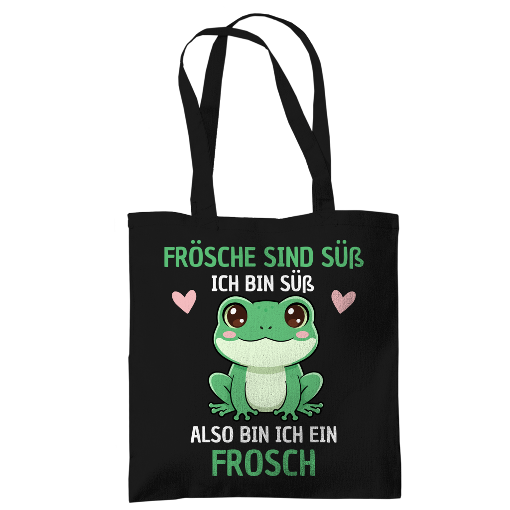 Tragetasche "Frösche sind süß. Ich bin süß. Also bin ich ein Frosch" schwarz