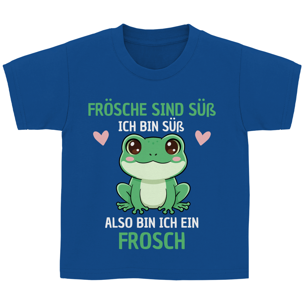 Kinder T-Shirt "Frösche sind süß. Ich bin süß. Also bin ich ein Frosch" blau