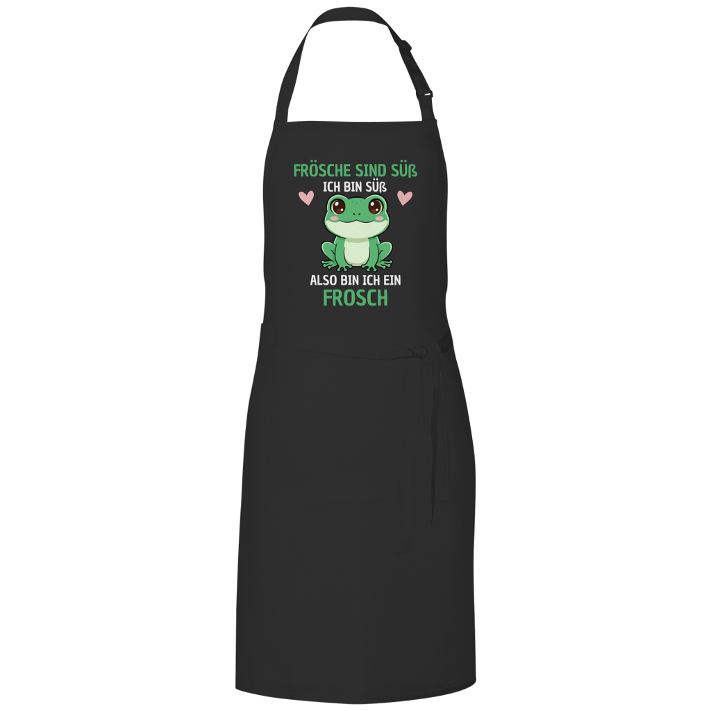 Grillschürze "Frösche sind süß. Ich bin süß. Also bin ich ein Frosch" schwarz