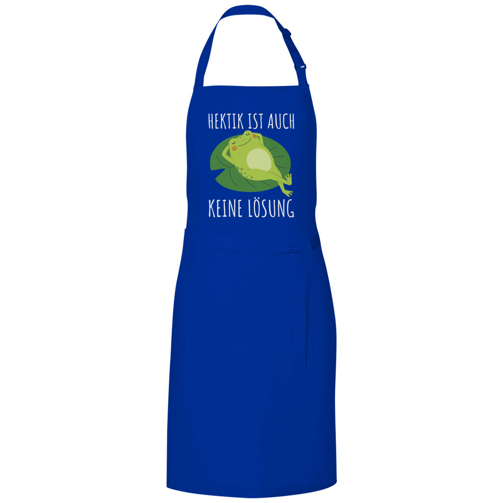 Grillschürze "Hektik ist auch keine Lösung" (Frosch) blau