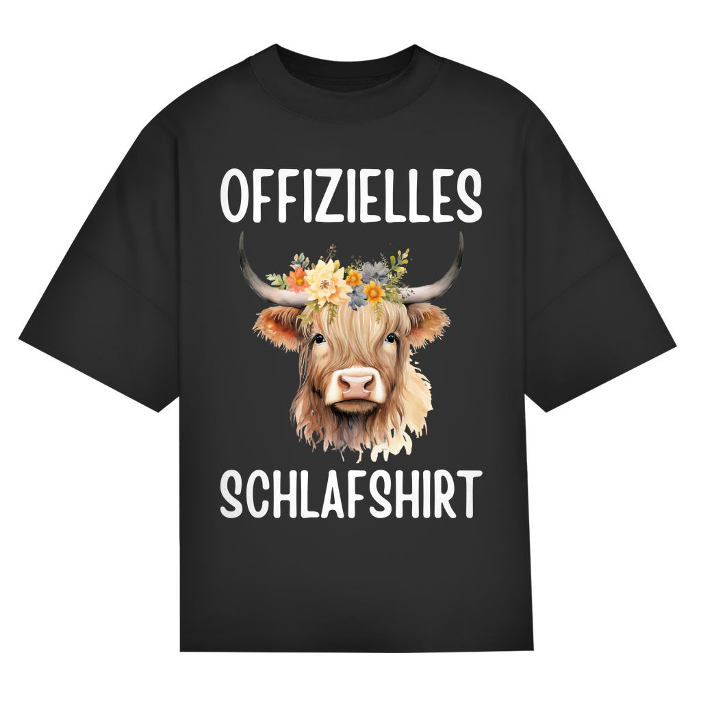 Oversize T-Shirt "Offizielles Schlafshirt" (Schottisches Hochlandrind)