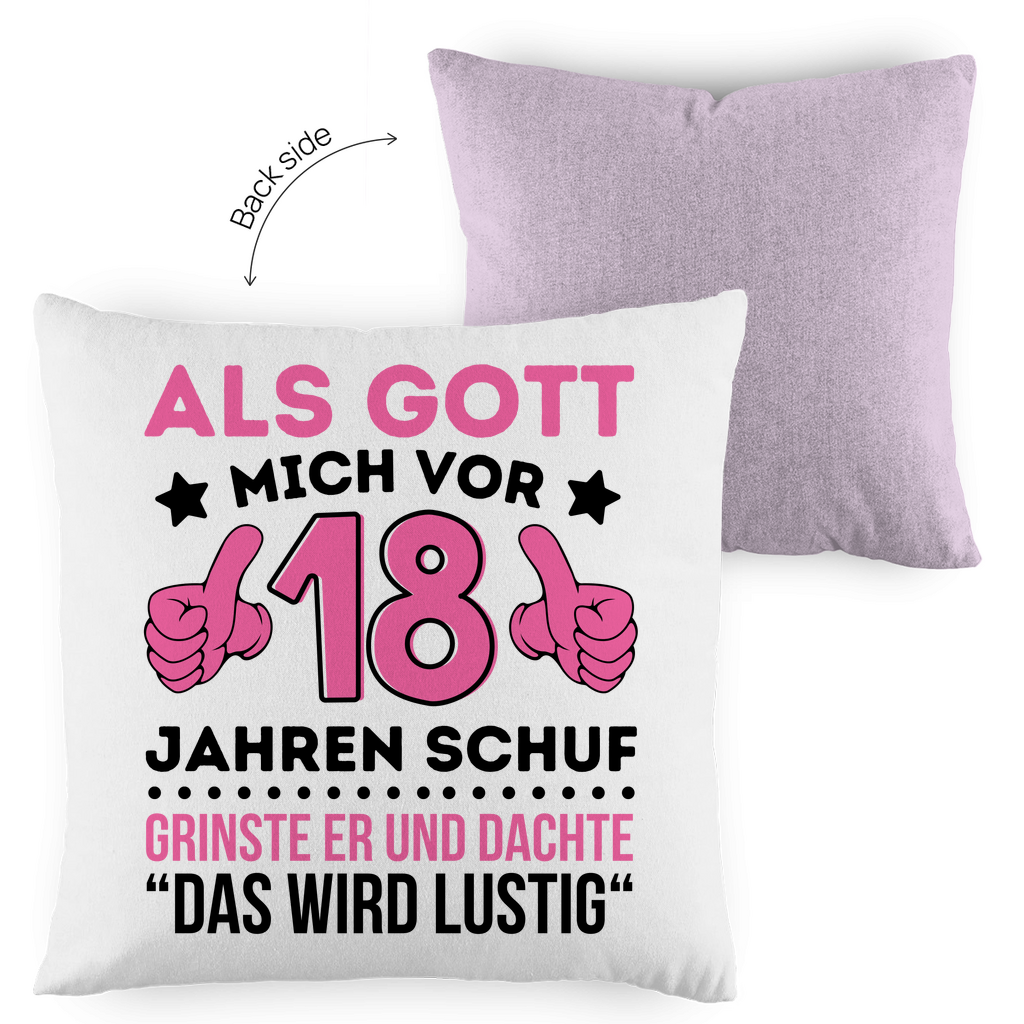 Kopfkissen zweifarbig "Das wird lustig" (Pinkes Motiv)