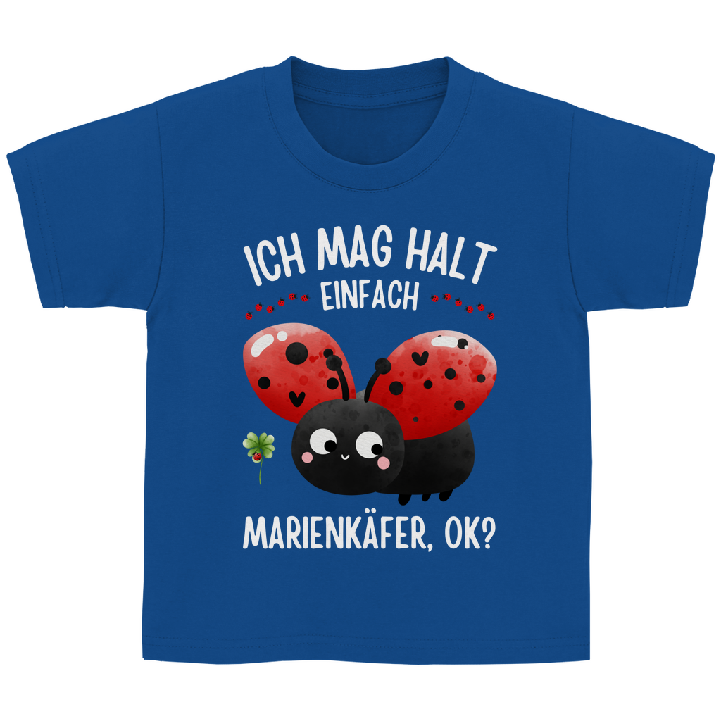 Kinder Basic T-Shirt "Ich mag halt einfach Marienkäfer, ok?" blau