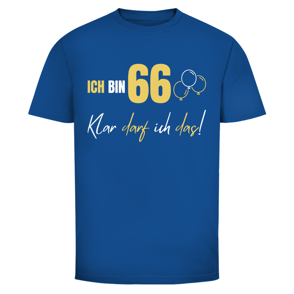 Herren T-Shirt "Ich bin 66 - Klar darf ich das!" blau