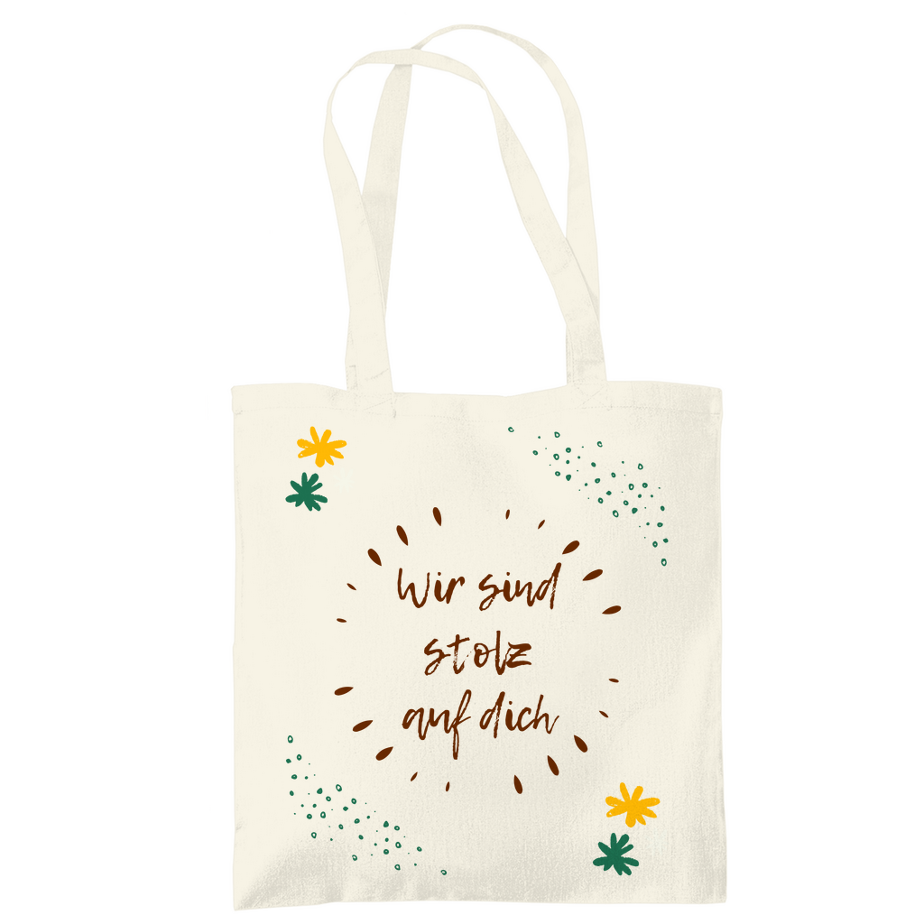 Tragetasche "Wir sind stolz auf dich" (Kreatives Blumenmotiv) beige