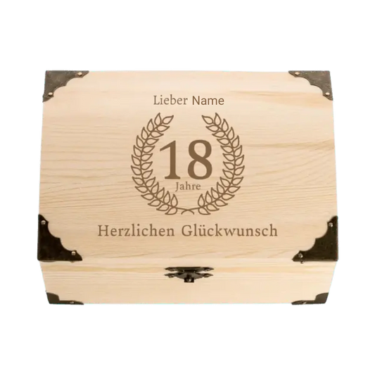 Schatztruhe 18. Geburtstag personalisierbar mit Wunschnamen (Gravur)