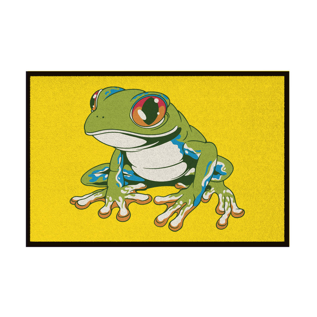 Fußmatte mit Gummirand "Frosch mit roten Augen" gelb
