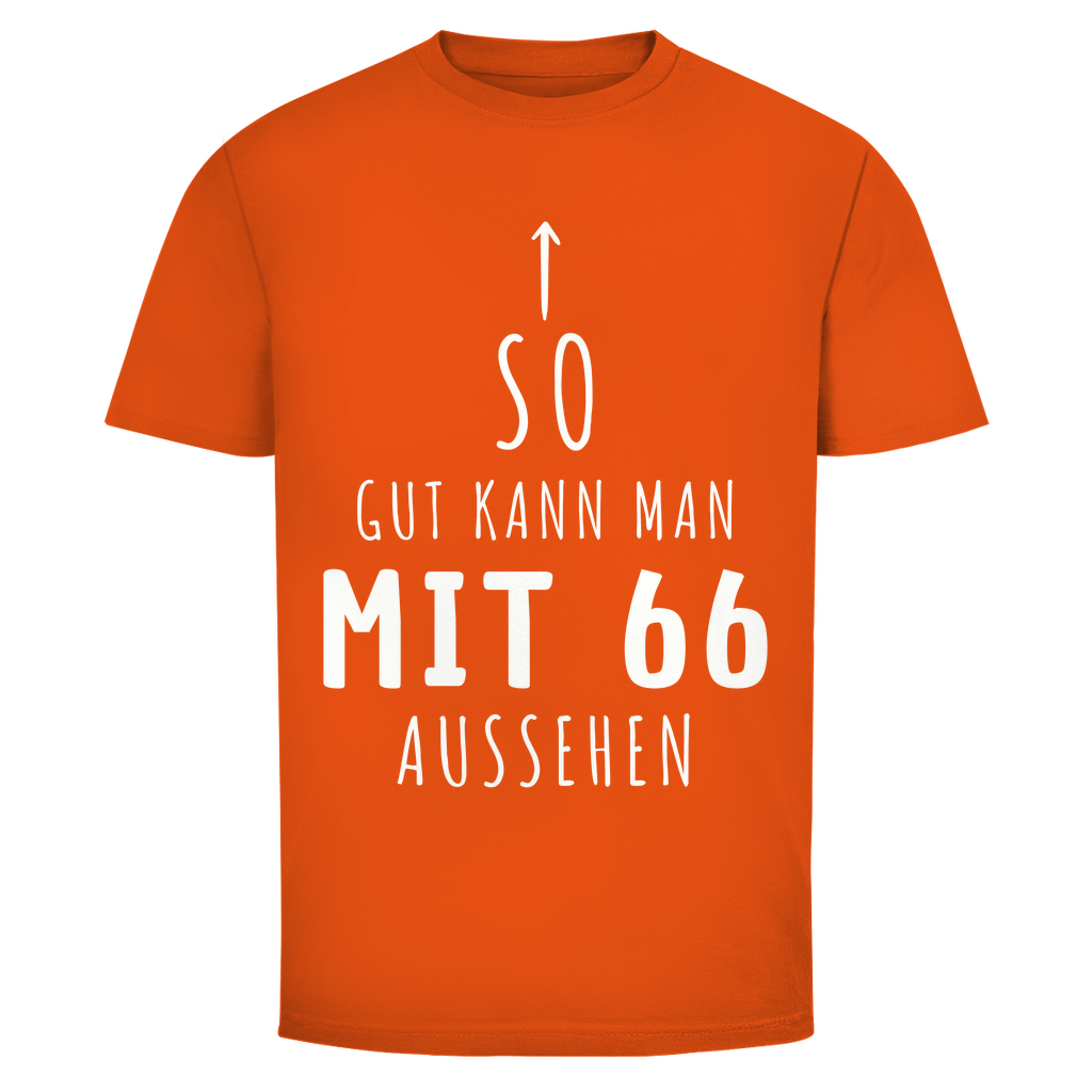 Herren T-Shirt "So gut kann man mit 66 Jahren aussehen" orange
