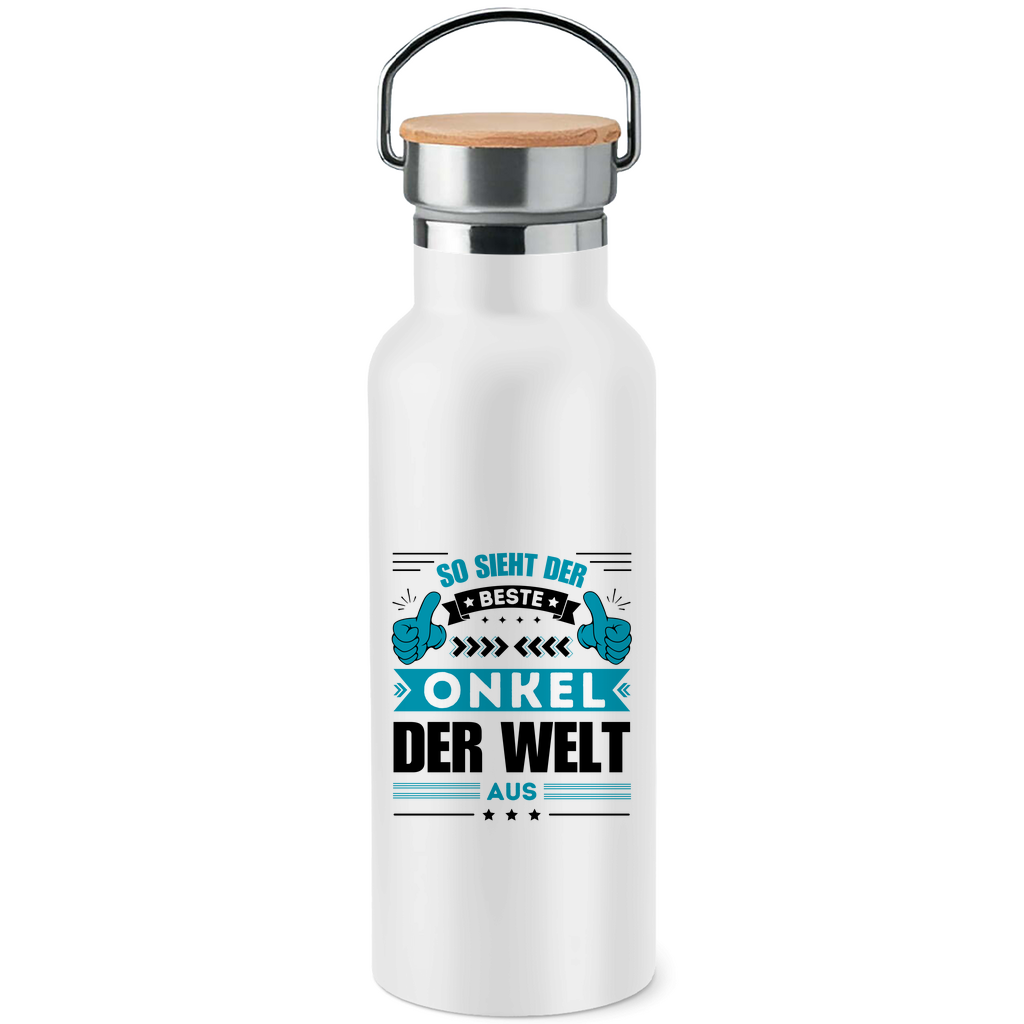 Edelstahl-Trinkflasche mit Bambusdeckel "So sieht der beste Onkel der Welt aus"