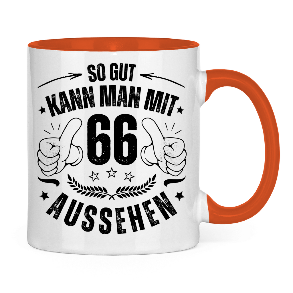 Tasse zweifarbig "So gut kann man mit 66 aussehen"