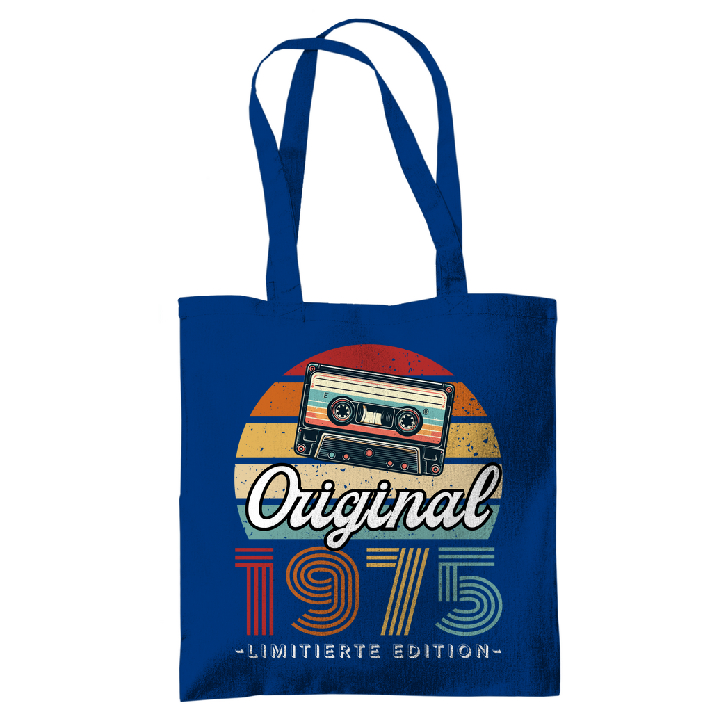 Tragetasche "Original 1975" (Kassetten Retro Stil) blau