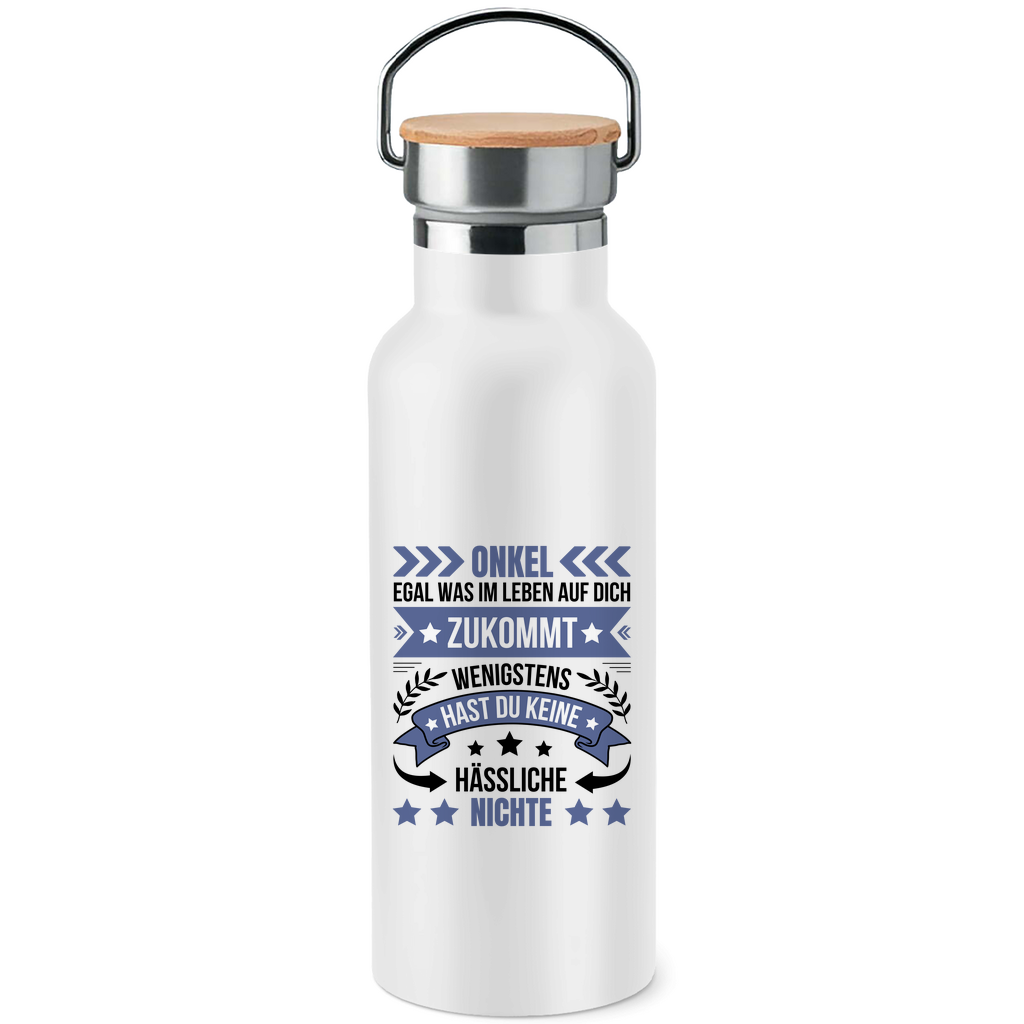 Edelstahl-Trinkflasche mit Bambusdeckel 
