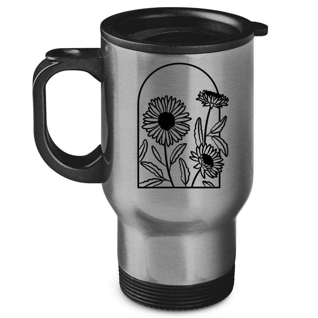 Edelstahl-Thermobecher "Elegante Gänseblümchen" silber