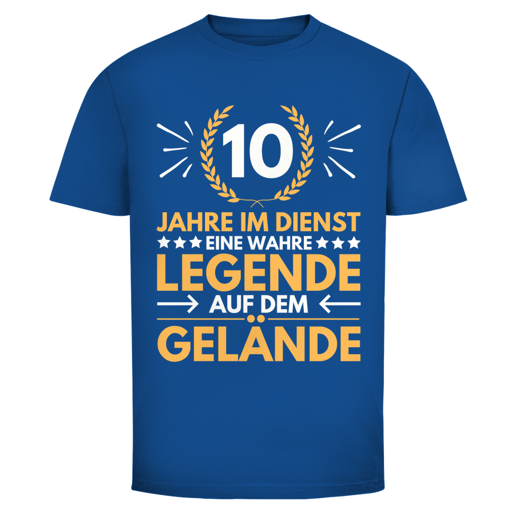 Herren T-Shirt "10 Jahre im Dienst - eine wahre Legende" (Orangenes Motiv) blau
