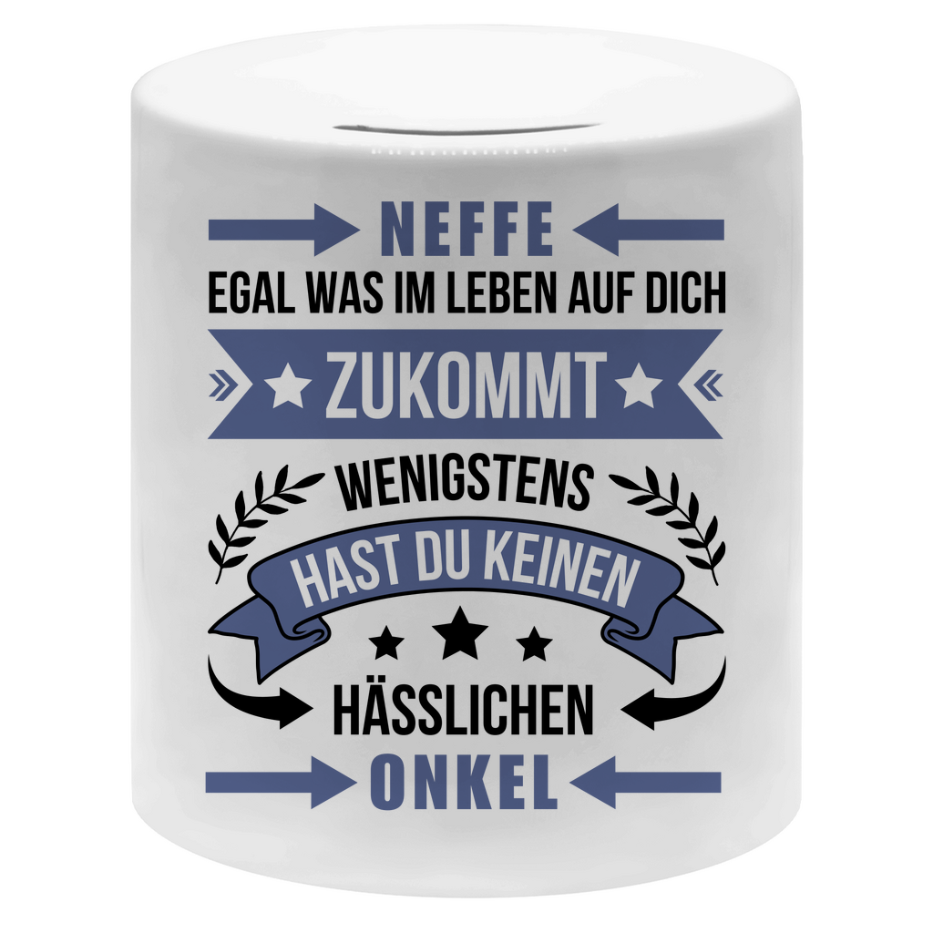 Spardose "Neffe - Egal was im Leben auf dich zukommt" (Onkel) 9,5 x 8cm