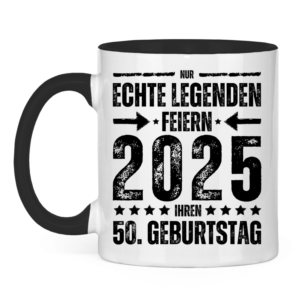 Tasse "50. Geburtstag 2025" weiß/schwarz