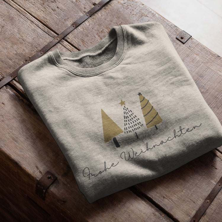 Damen Premium Bio Sweatshirt "Frohe Weihnachten" (3 minimalistische Weihnachtsbäume)