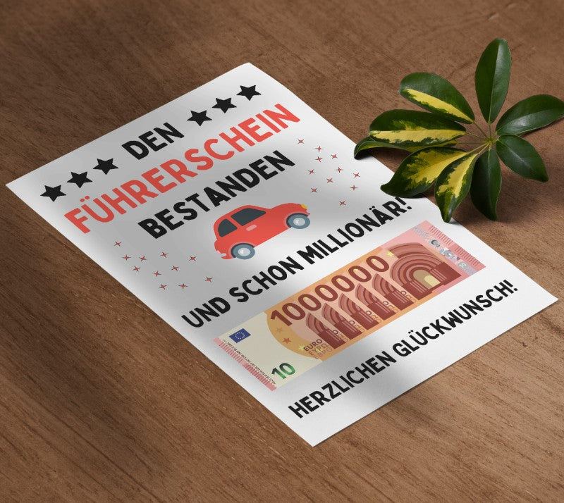 Poster "Führerschein bestanden und schon Millionär" (DIN A4)