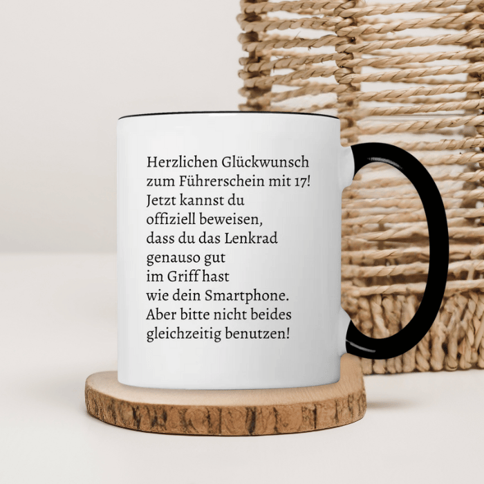 Tasse "Herzlichen Glückwunsch zum Führerschein mit 17!"