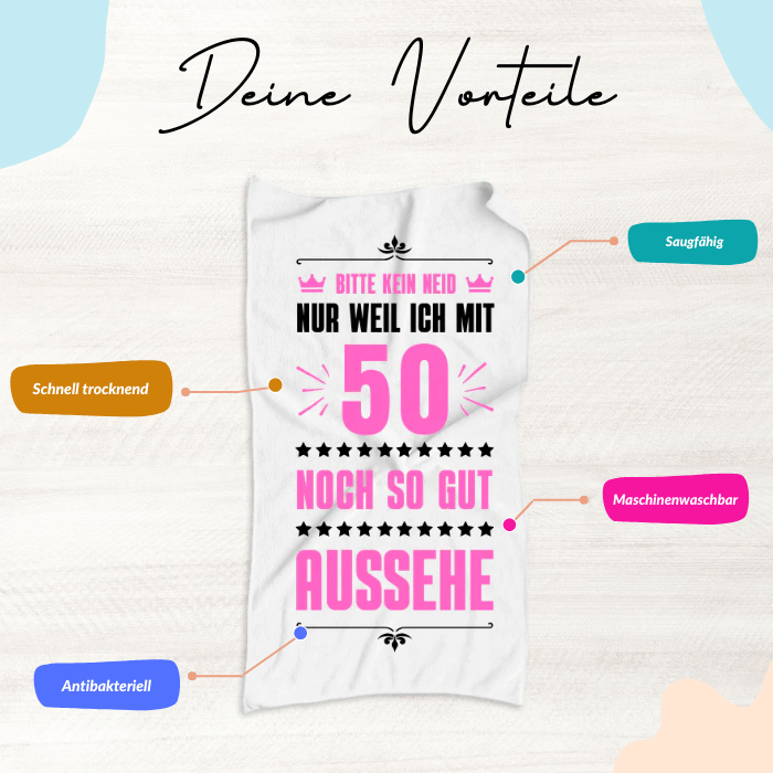 Sport-Handtuch zum 50. Geburtstag für Frauen (140x70cm)