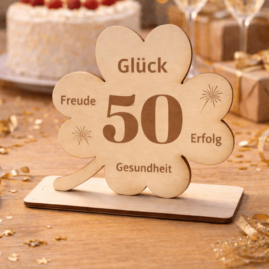 Holz Kleeblatt "50. Geburtstag"