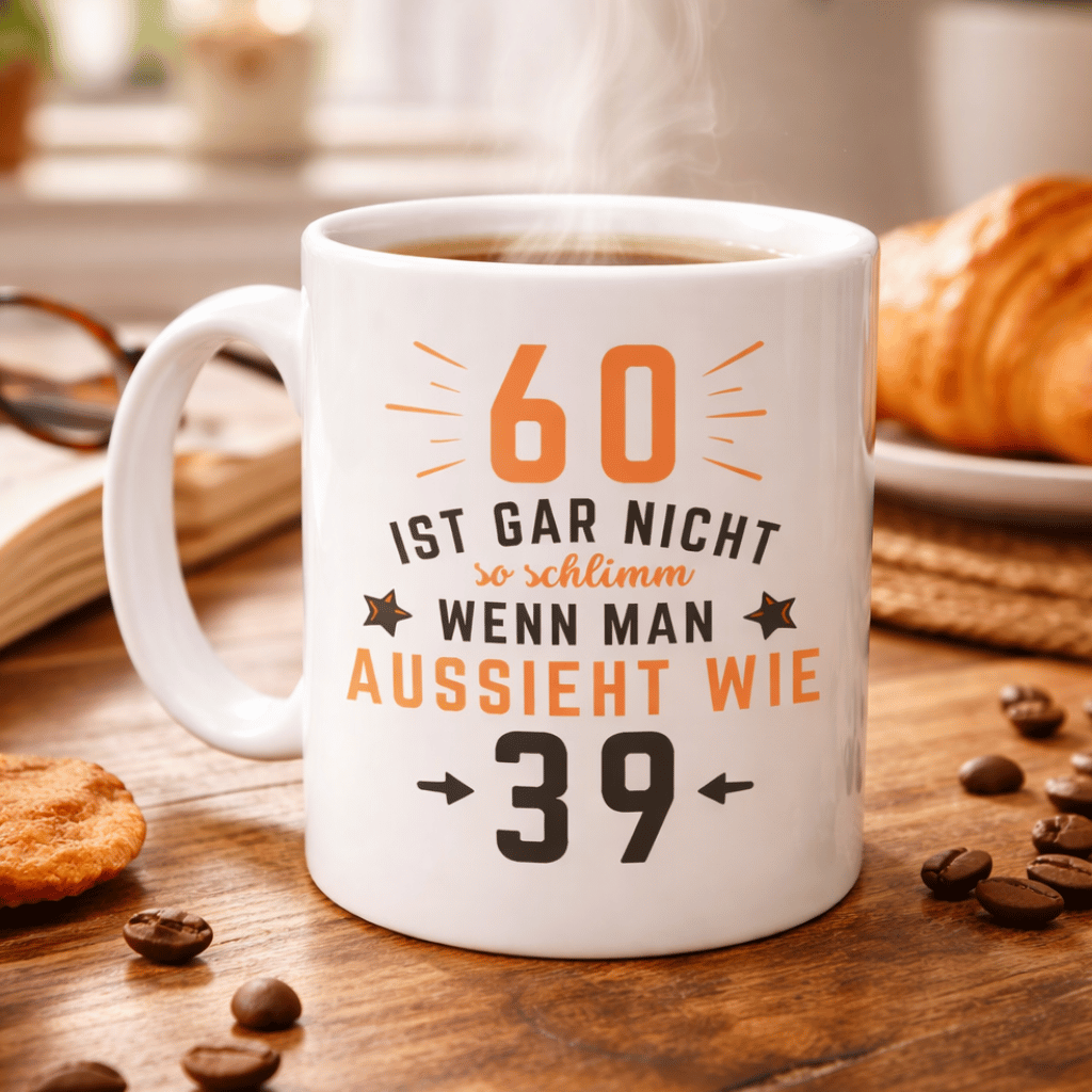 Tasse "60 ist gar nicht so schlimm" (Orangenes Motiv) Lifestylebild