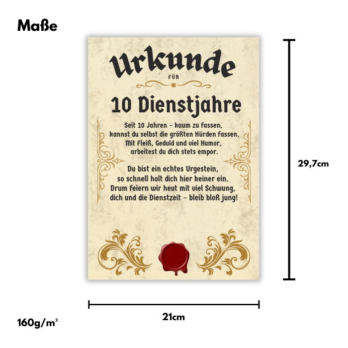Urkunde 10 Jähriges Dienstjubiläum Maße